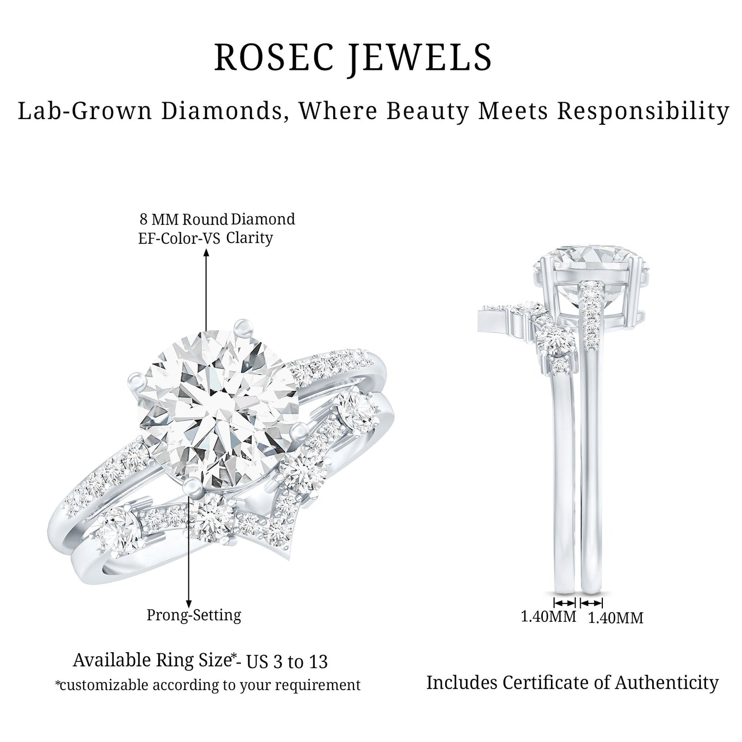 Certified Lab Grown Diamond Bridal Ring Set For Women