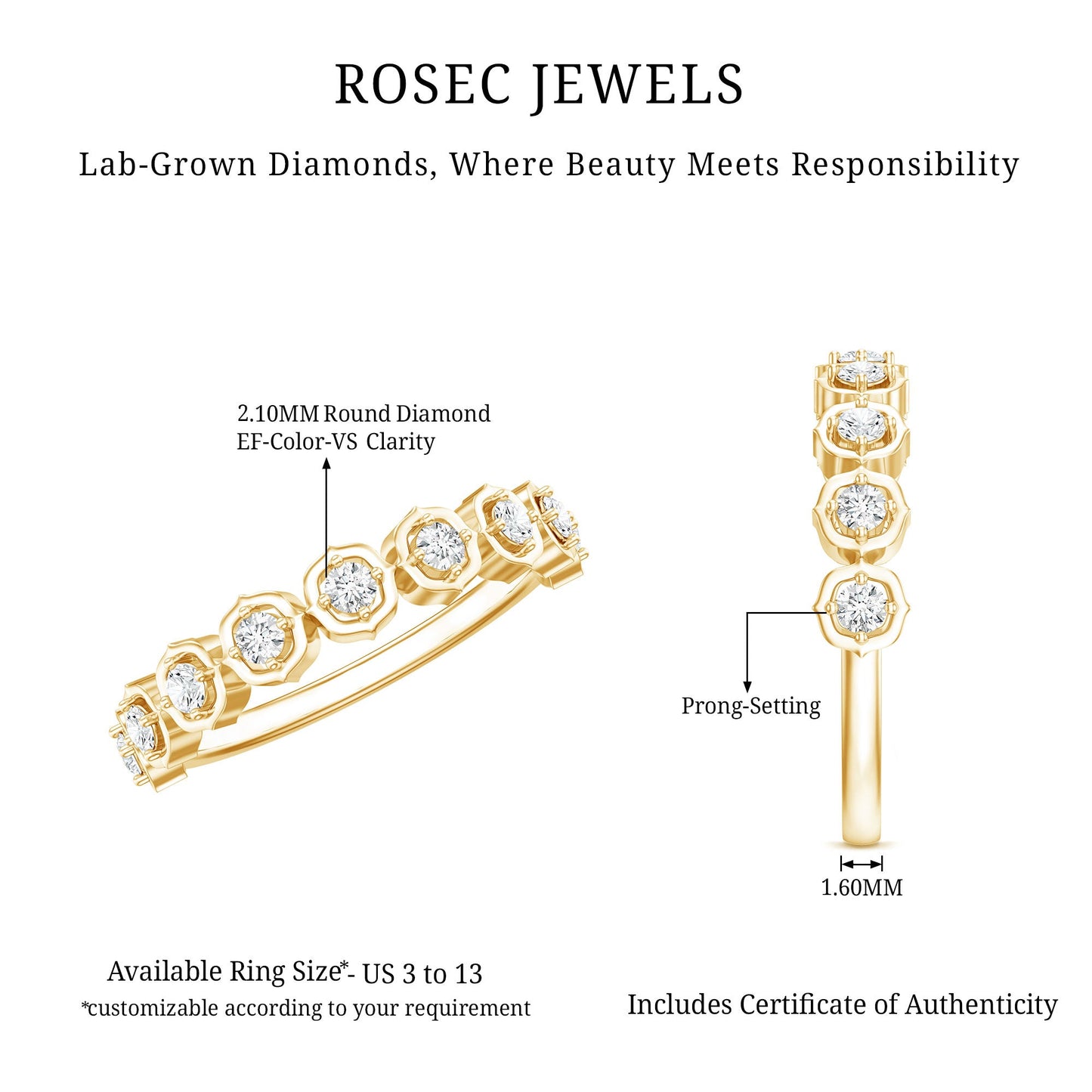 Certified Lab Grown Diamond Half Eternity Anniversary Ring