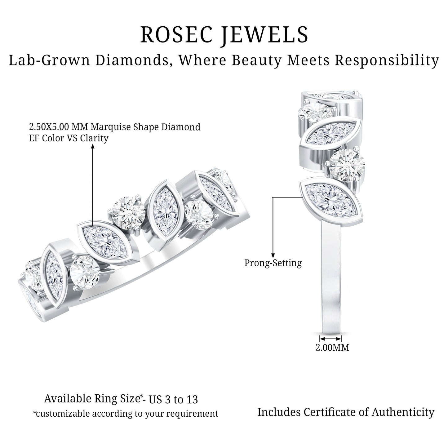 Certified Lab Grown Diamond Half Eternity Anniversary Ring For Women
