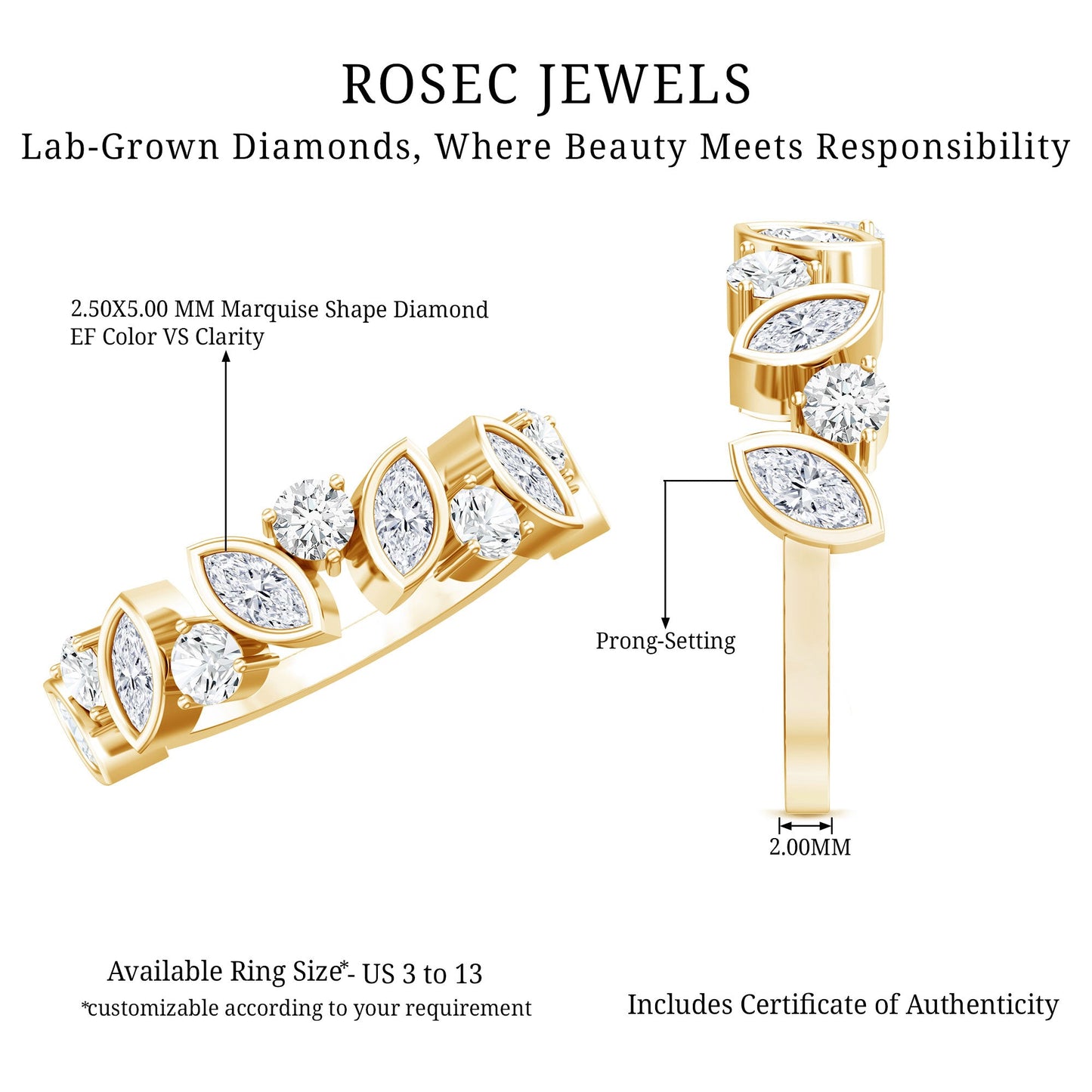 Certified Lab Grown Diamond Half Eternity Anniversary Ring For Women