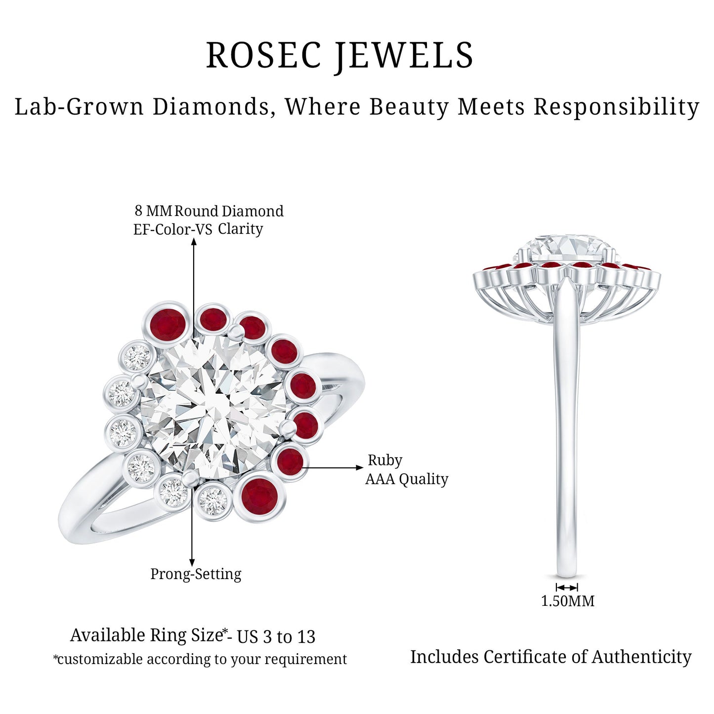 Certified Lab 2 Carat Diamond Ruby Halo Engagement Ring For Women