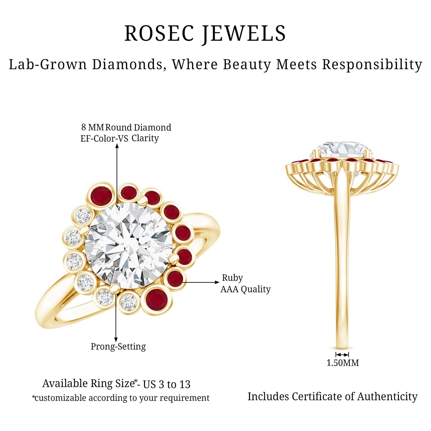 Certified Lab 2 Carat Diamond Ruby Halo Engagement Ring For Women