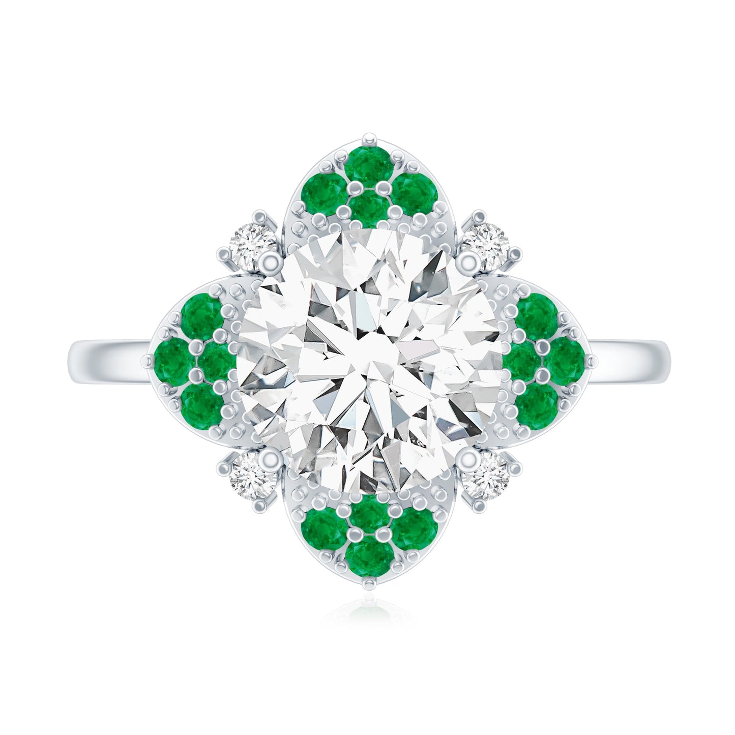 Certified Lab Grown Diamond Flower Engagement Ring With Emerald