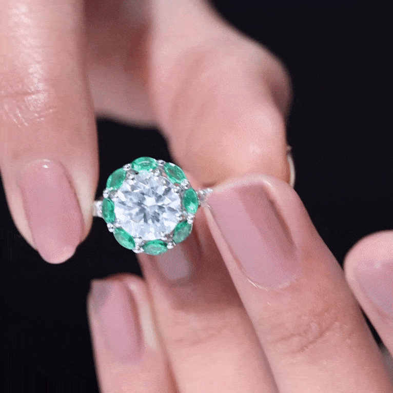 Certified Lab 3 Carat Diamond Engagement Ring with Emerald Halo