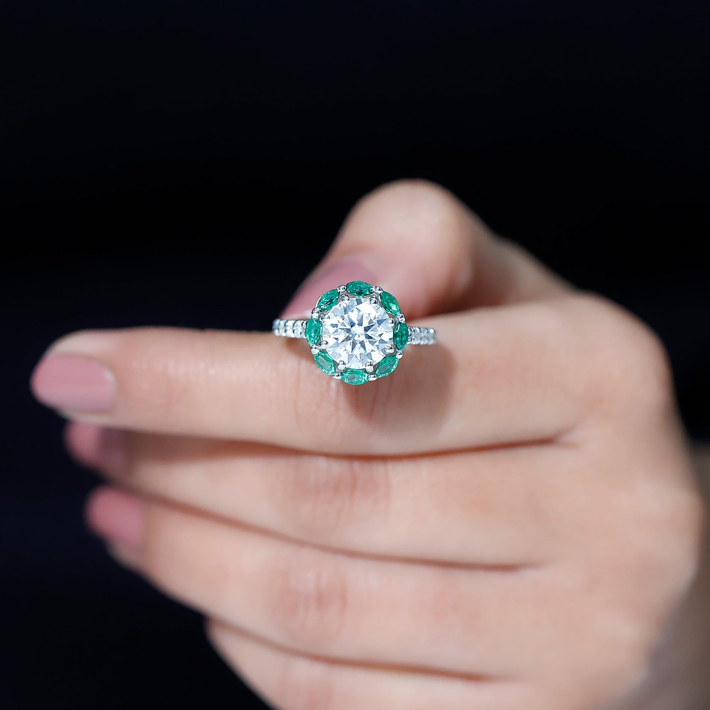 Certified Lab 3 Carat Diamond Engagement Ring with Emerald Halo