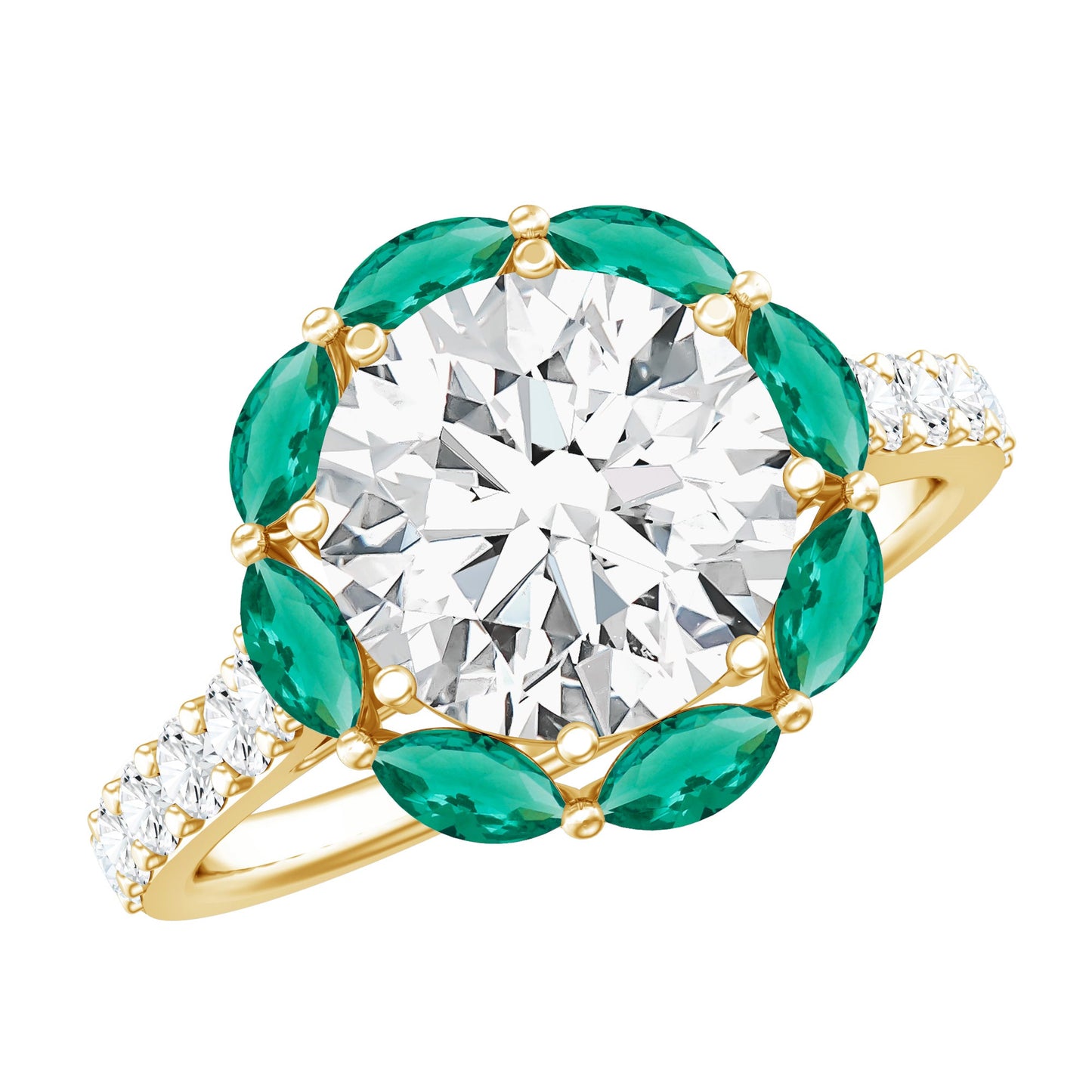 Certified Lab 3 Carat Diamond Engagement Ring with Emerald Halo