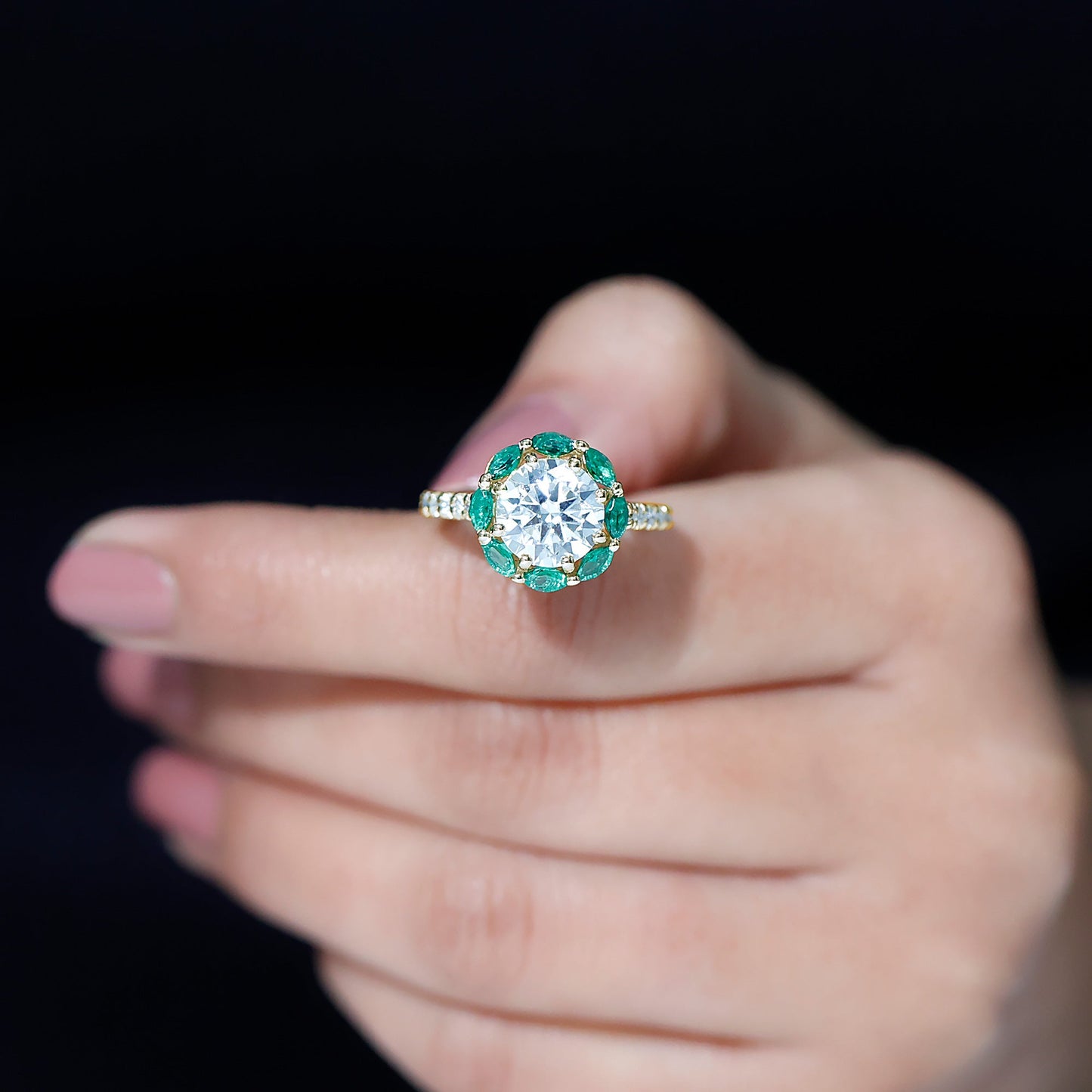 Certified Lab 3 Carat Diamond Engagement Ring with Emerald Halo