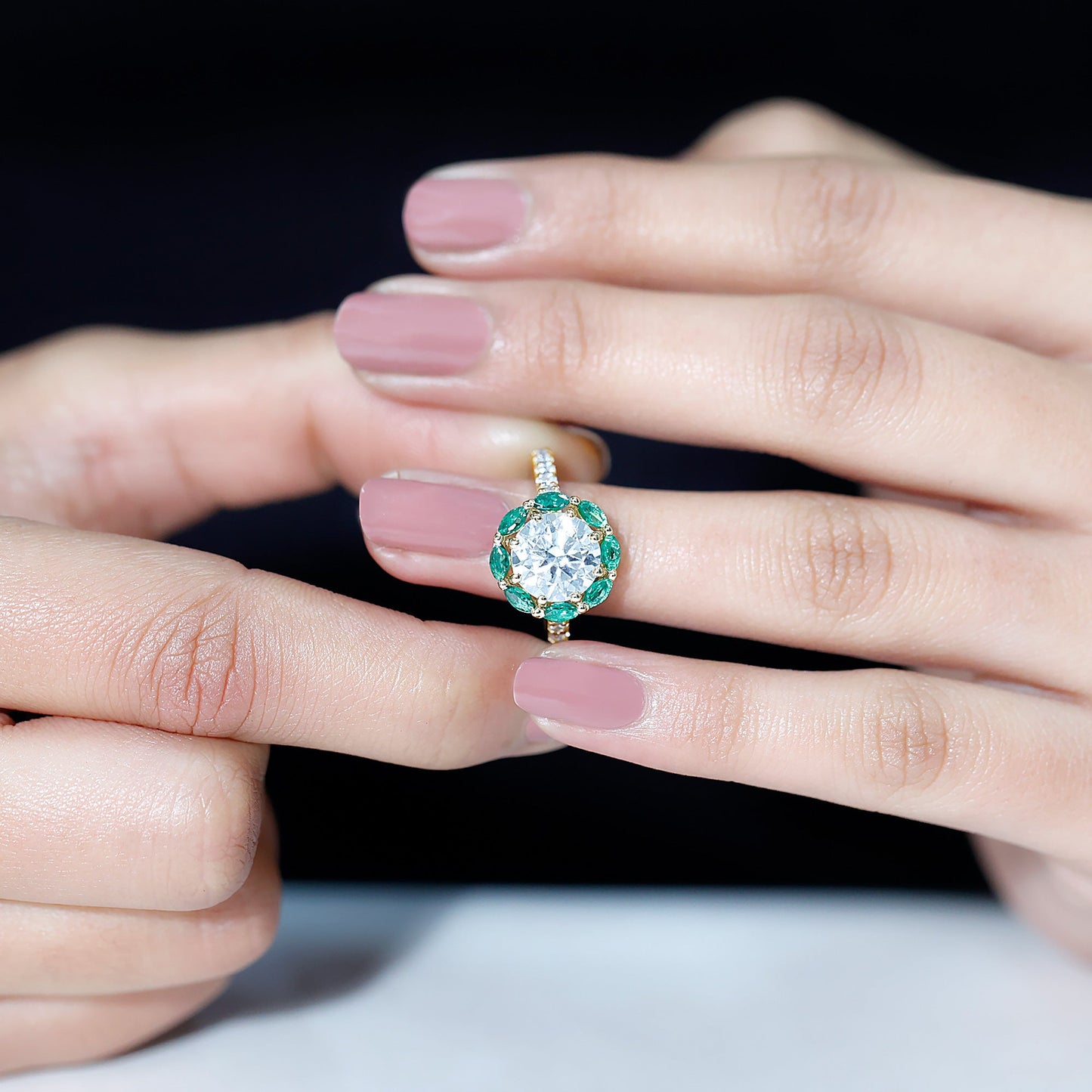 Certified Lab 3 Carat Diamond Engagement Ring with Emerald Halo