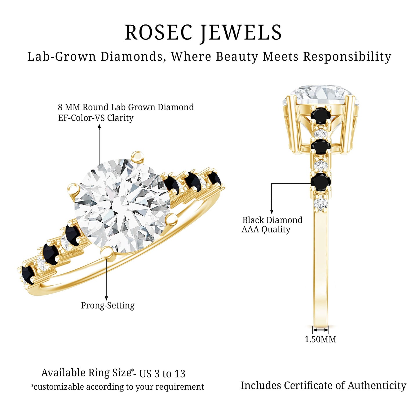 Lab Grown Diamond Designer Engagement Ring with Black Diamond