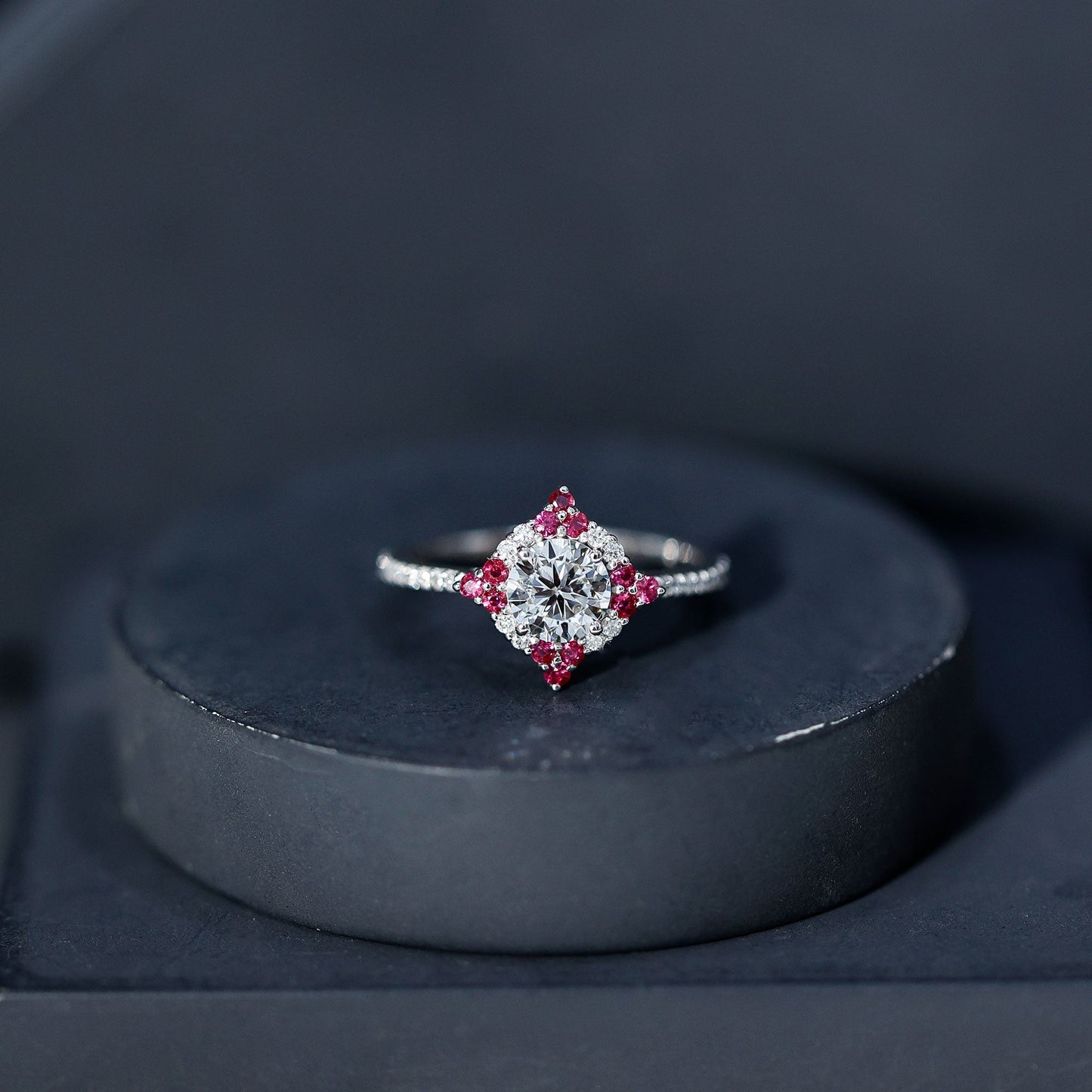 Certified Lab Grown Diamond Halo Engagement Ring with Ruby