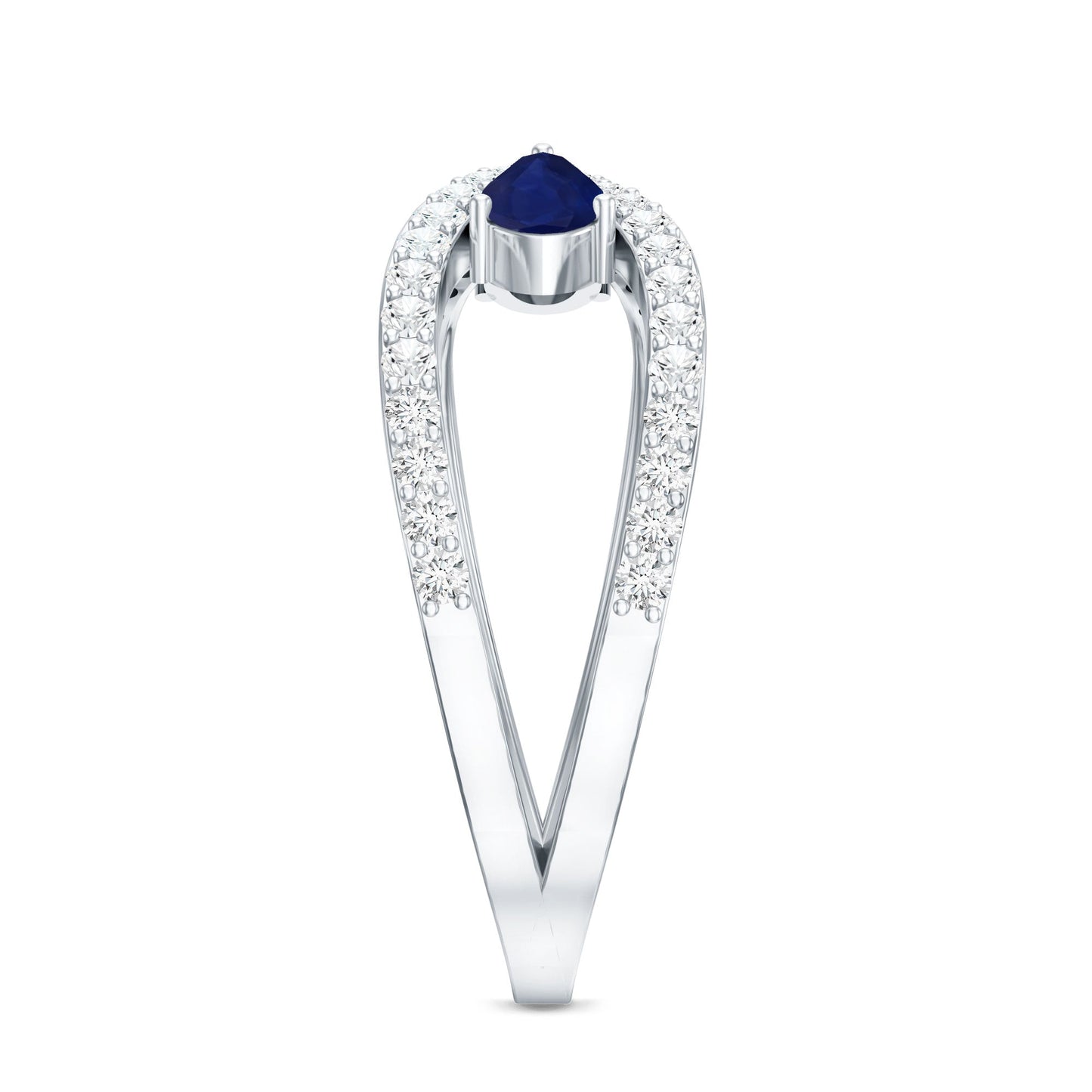 Real Pear Shape Blue Sapphire 2 Stone Engagement Ring with Diamond