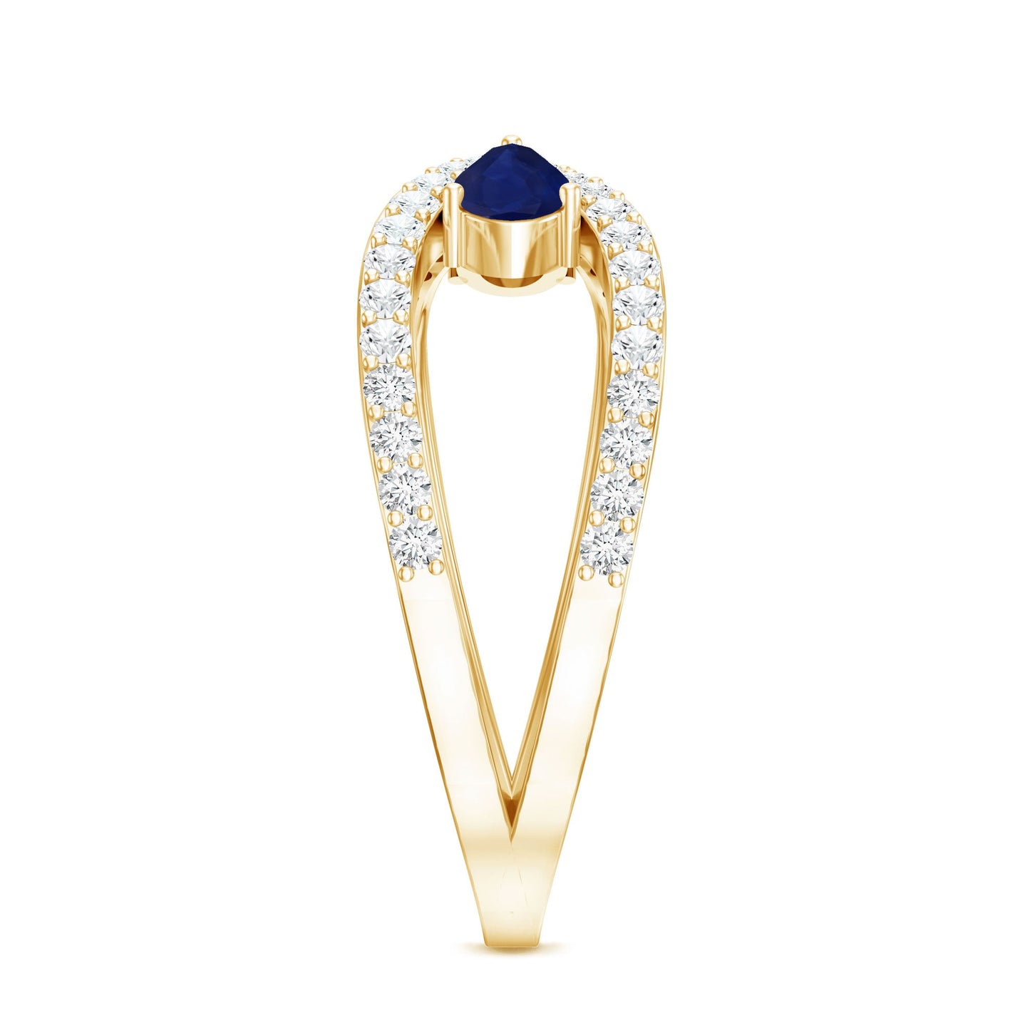 Real Pear Shape Blue Sapphire 2 Stone Engagement Ring with Diamond