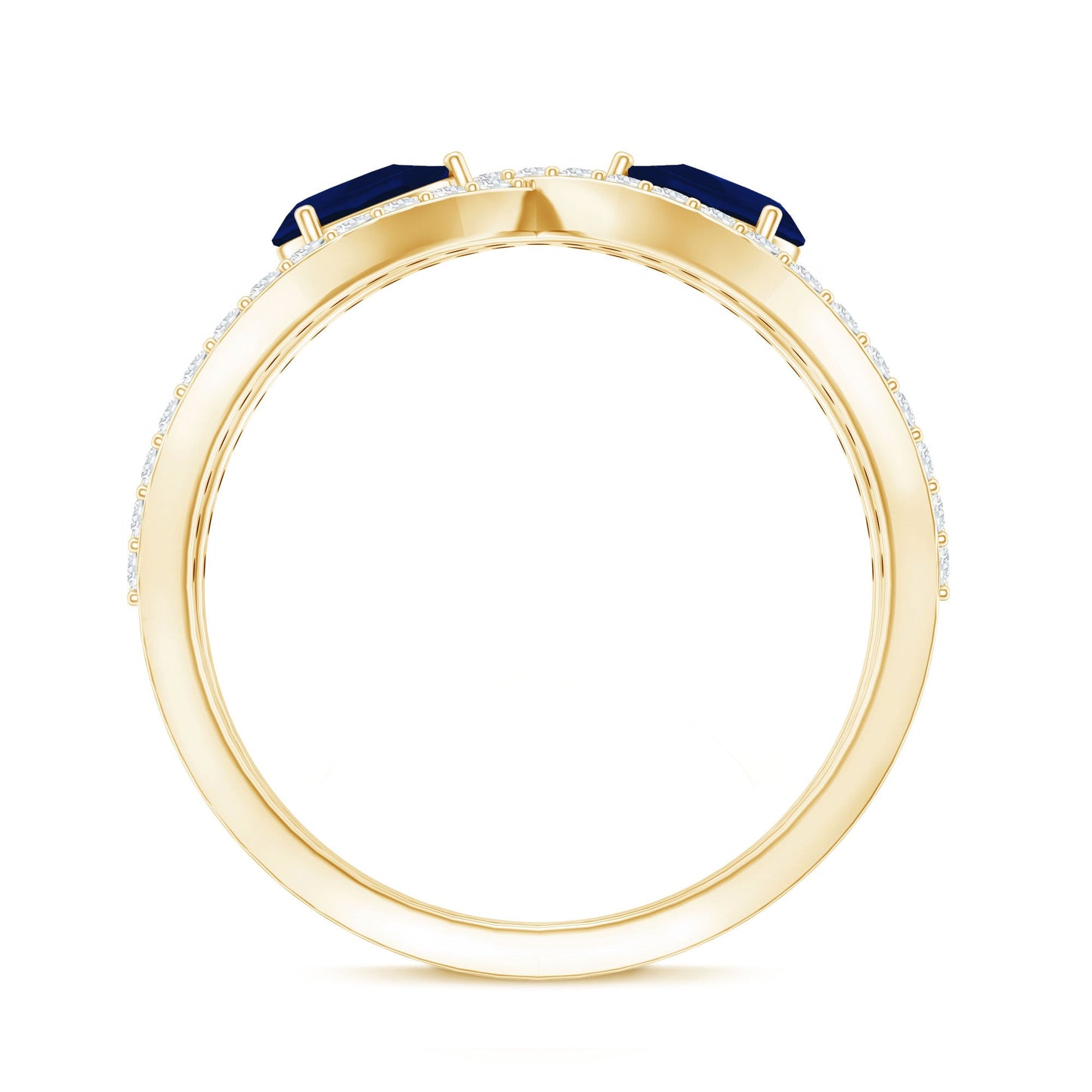 Real Pear Shape Blue Sapphire 2 Stone Engagement Ring with Diamond
