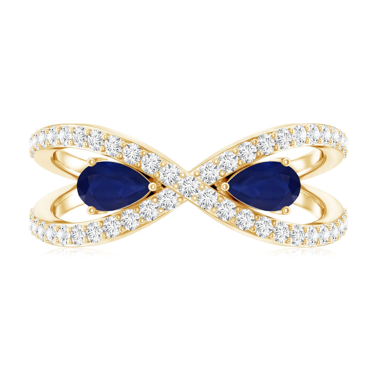 Real Pear Shape Blue Sapphire 2 Stone Engagement Ring with Diamond