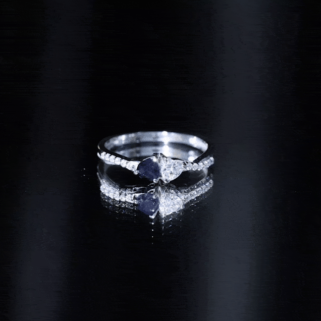 Natural Heart Shape Blue Sapphire Diamond 2 Stone Promise Ring