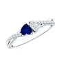 Natural Heart Shape Blue Sapphire Diamond 2 Stone Promise Ring