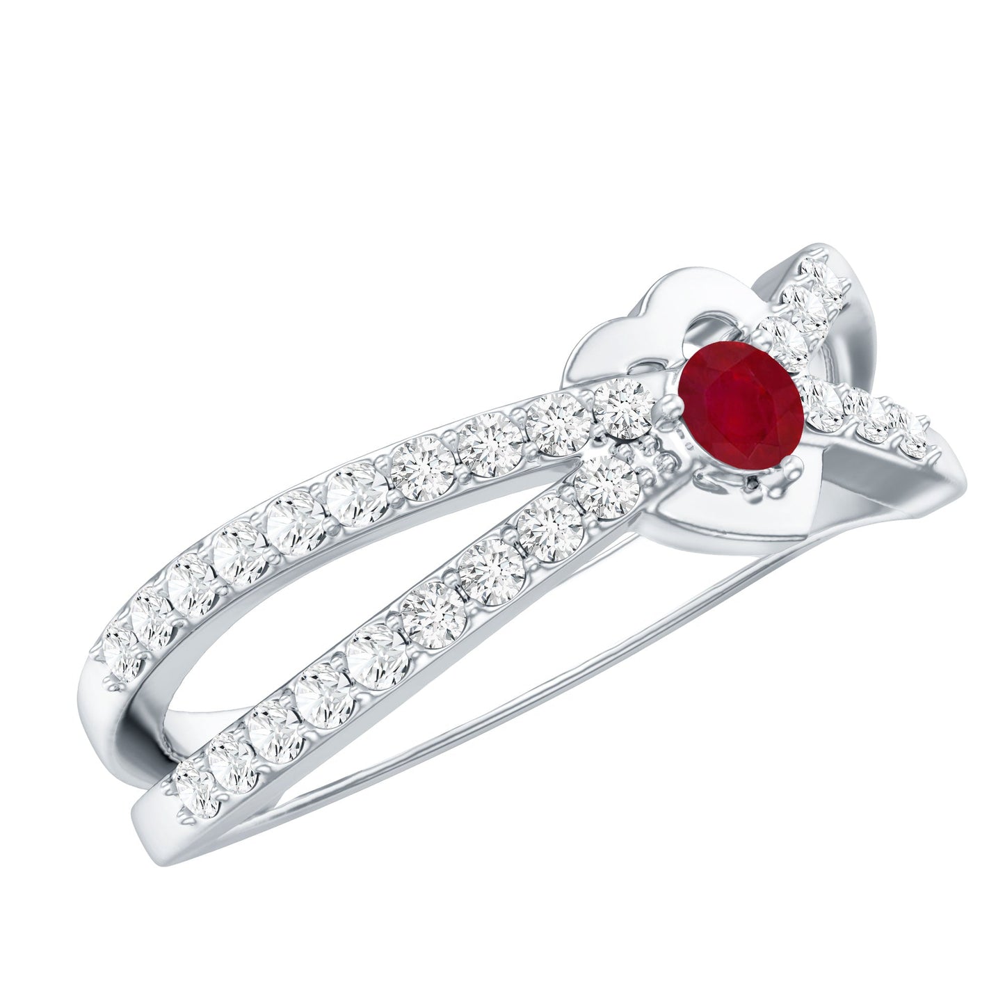 Natural Ruby Heart Promise Ring with Diamond Split Shank