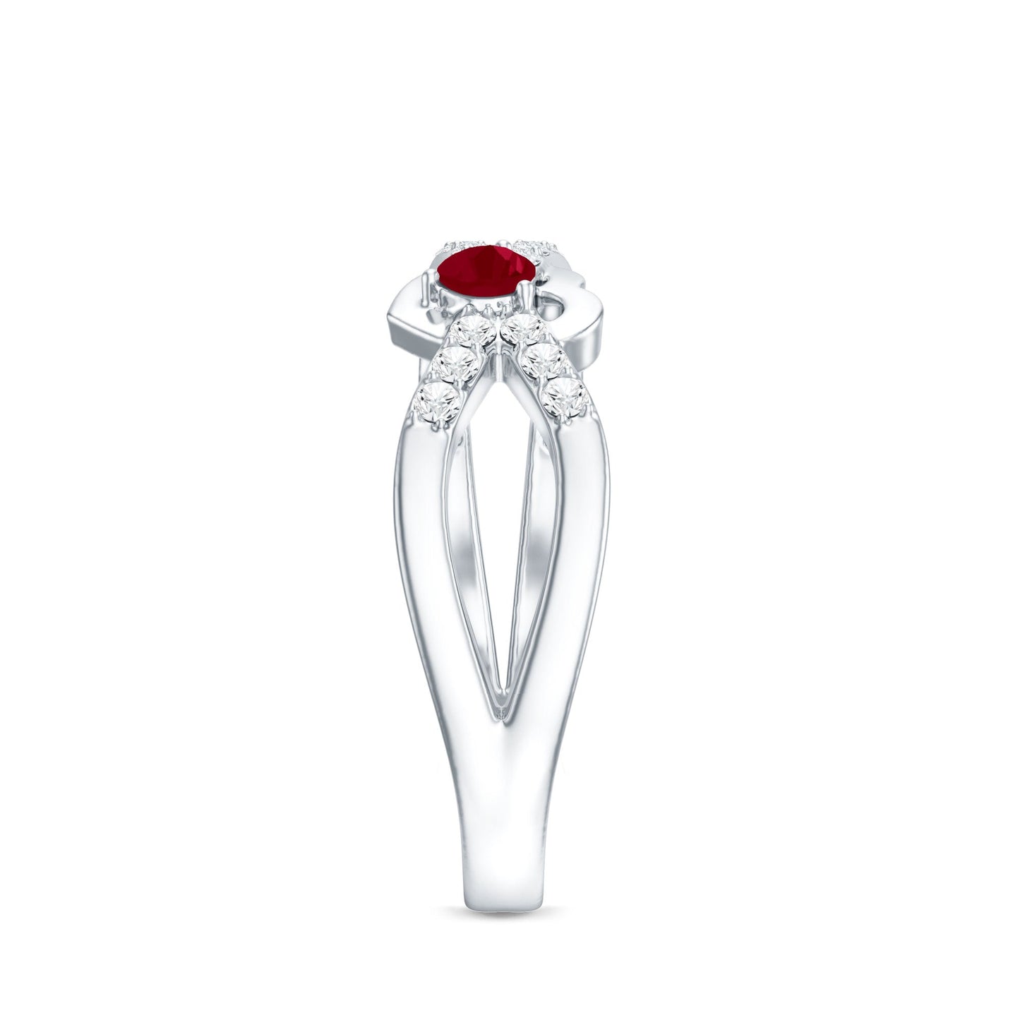 Natural Ruby Heart Promise Ring with Diamond Split Shank