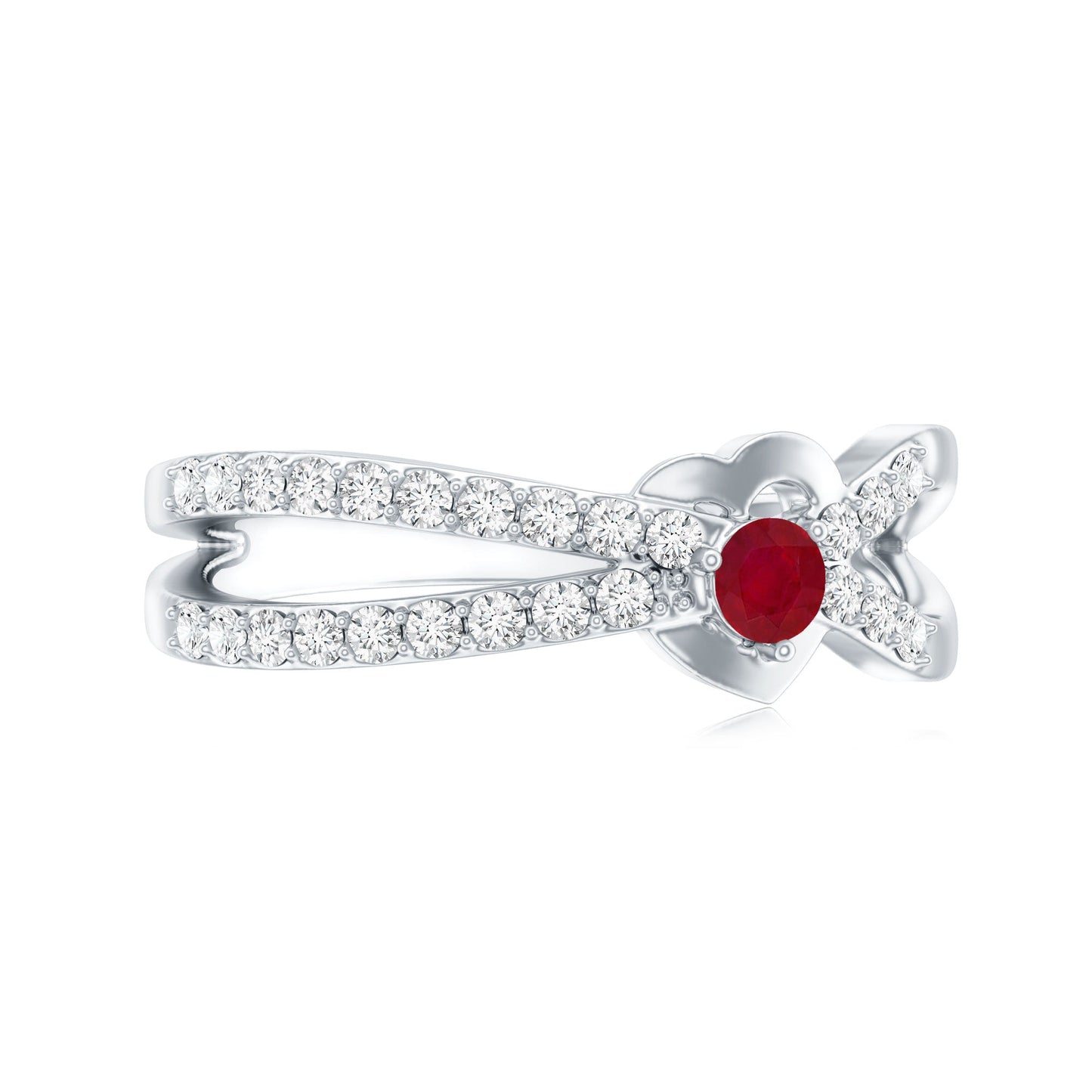 Natural Ruby Heart Promise Ring with Diamond Split Shank