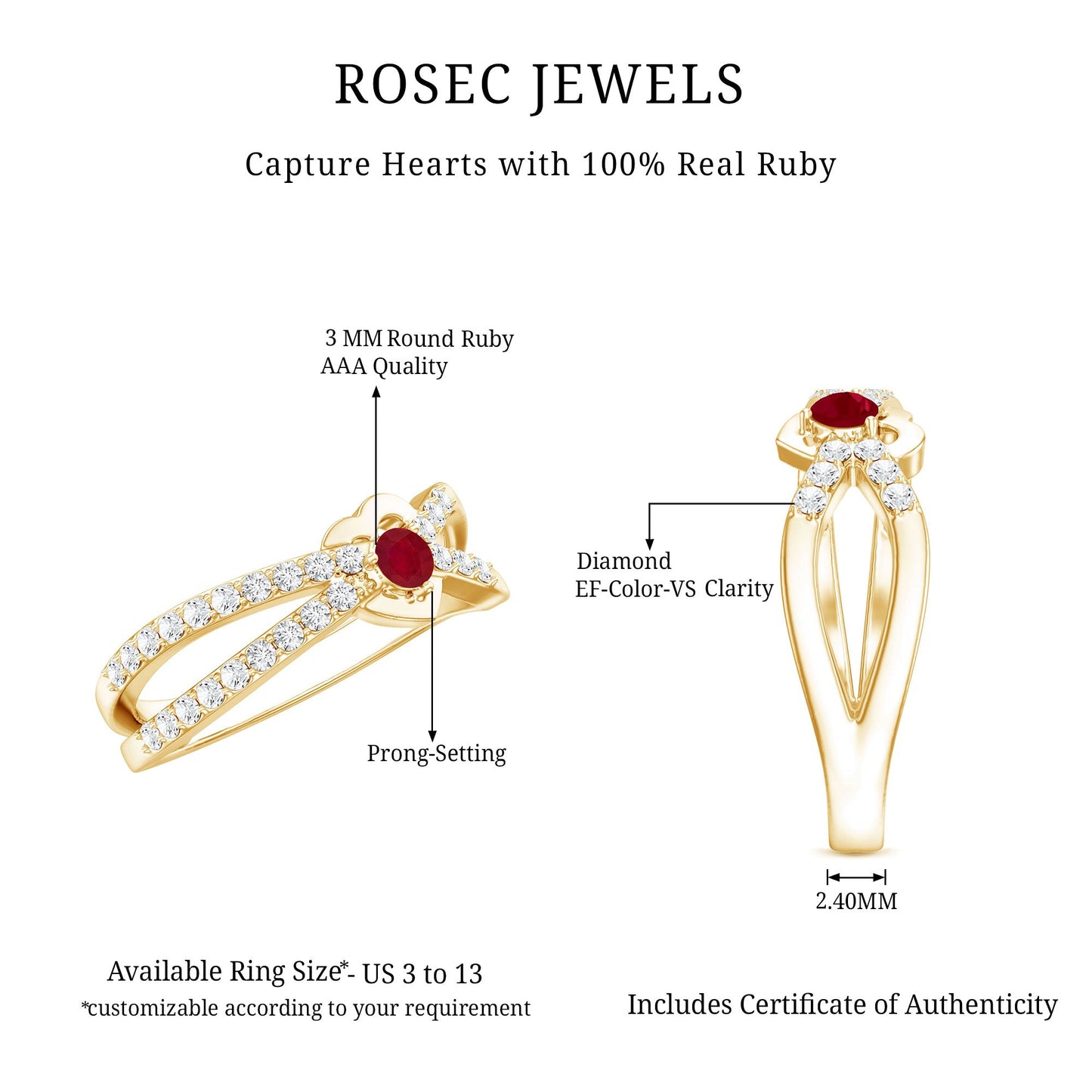 Natural Ruby Heart Promise Ring with Diamond Split Shank