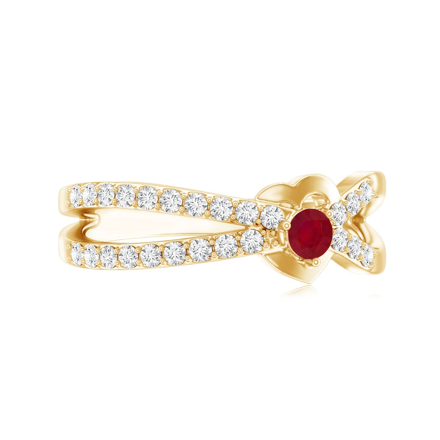 Natural Ruby Heart Promise Ring with Diamond Split Shank