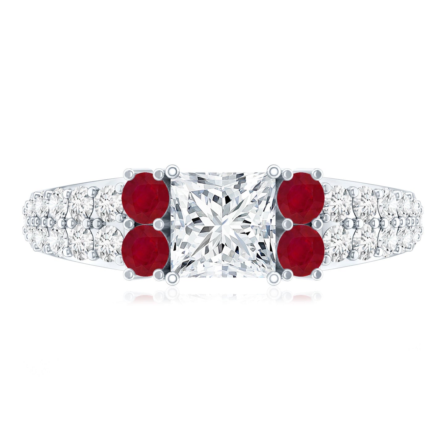 Lab Grown Diamond 0.8 Carat Princess Cut Engagement Ring With Ruby