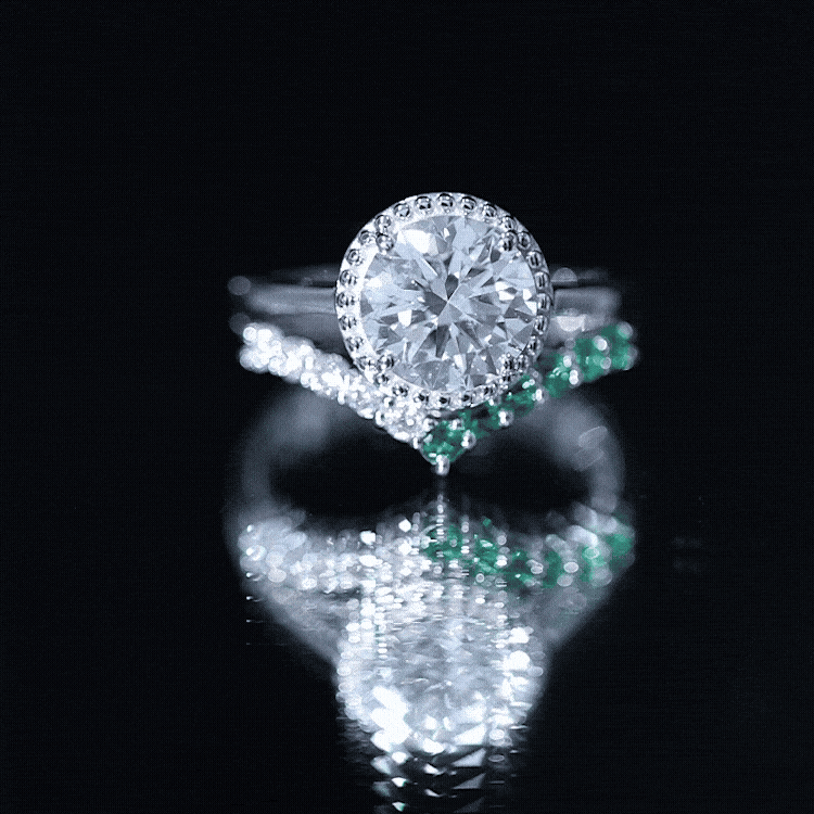 Certified Lab Grown Diamond 2 Carat Engagement Ring With Emerald Enhancer
