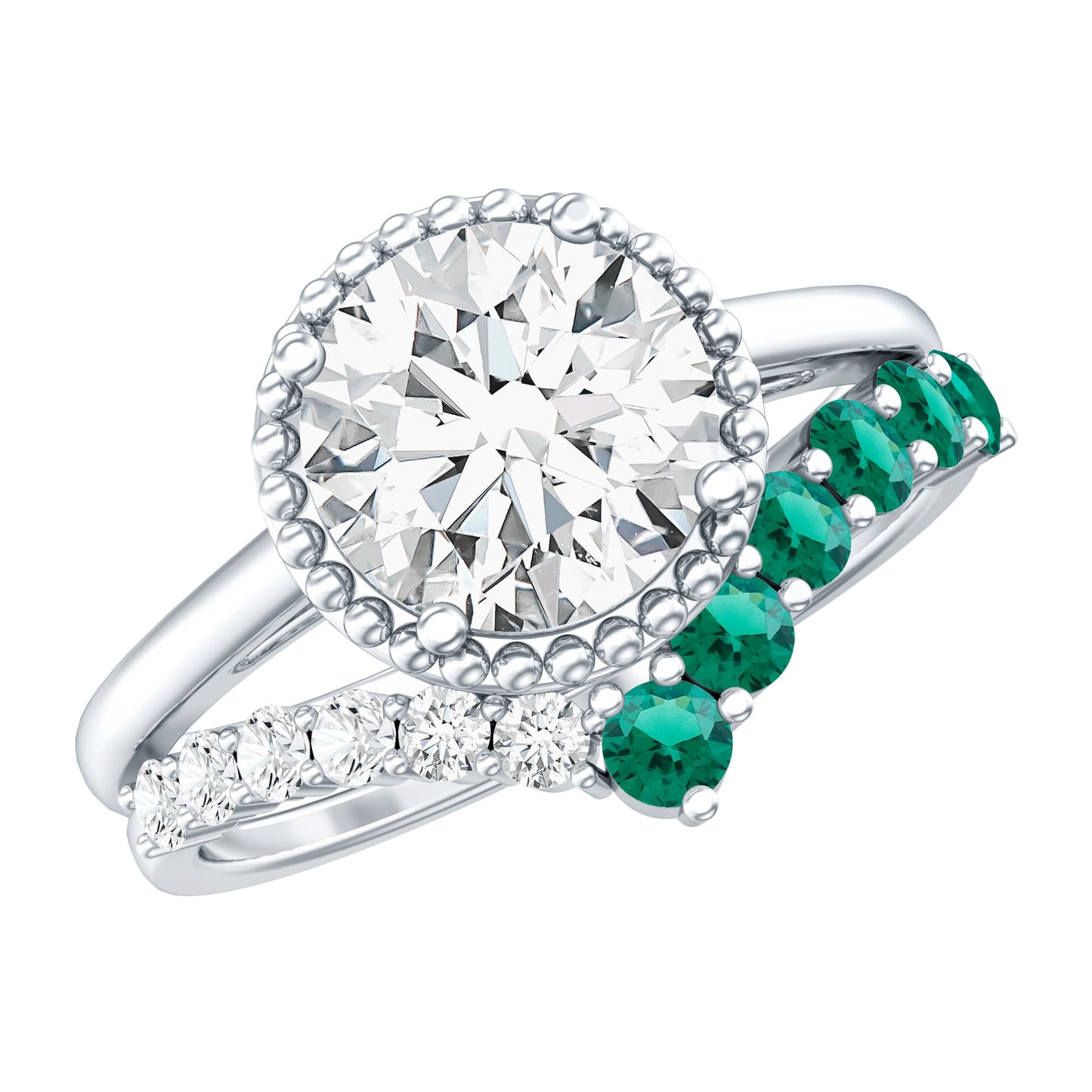 Certified Lab Grown Diamond 2 Carat Engagement Ring With Emerald Enhancer