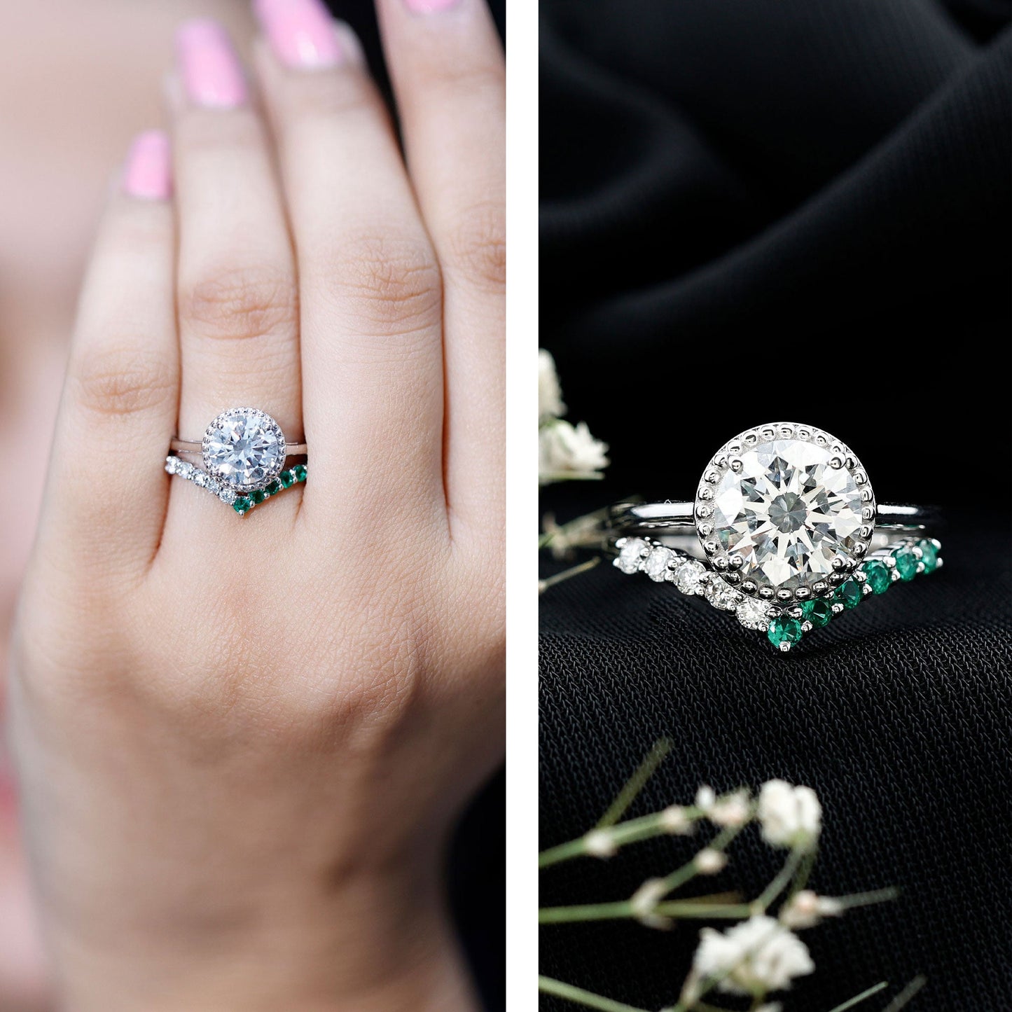 Certified Lab Grown Diamond 2 Carat Engagement Ring With Emerald Enhancer