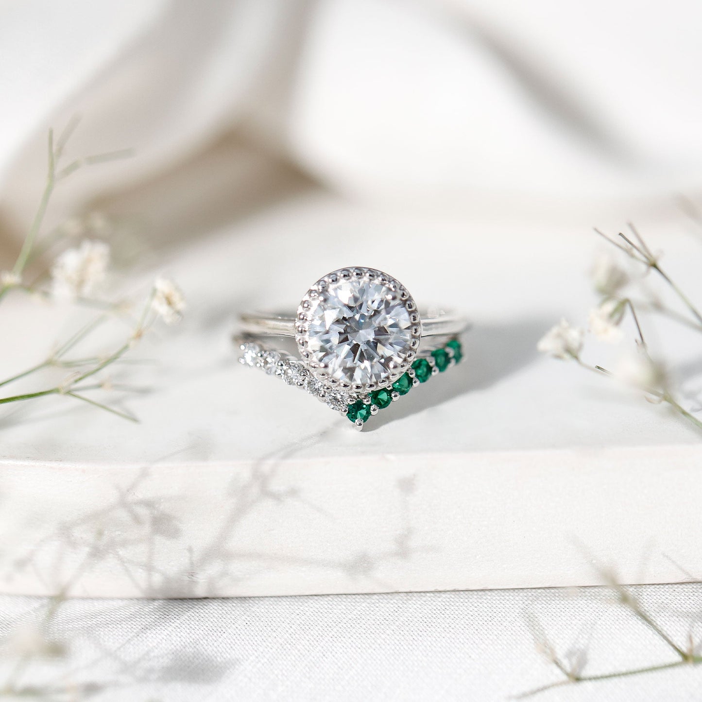 Certified Lab Grown Diamond 2 Carat Engagement Ring With Emerald Enhancer