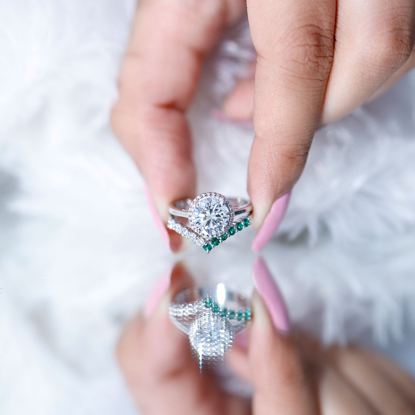 Certified Lab Grown Diamond 2 Carat Engagement Ring With Emerald Enhancer