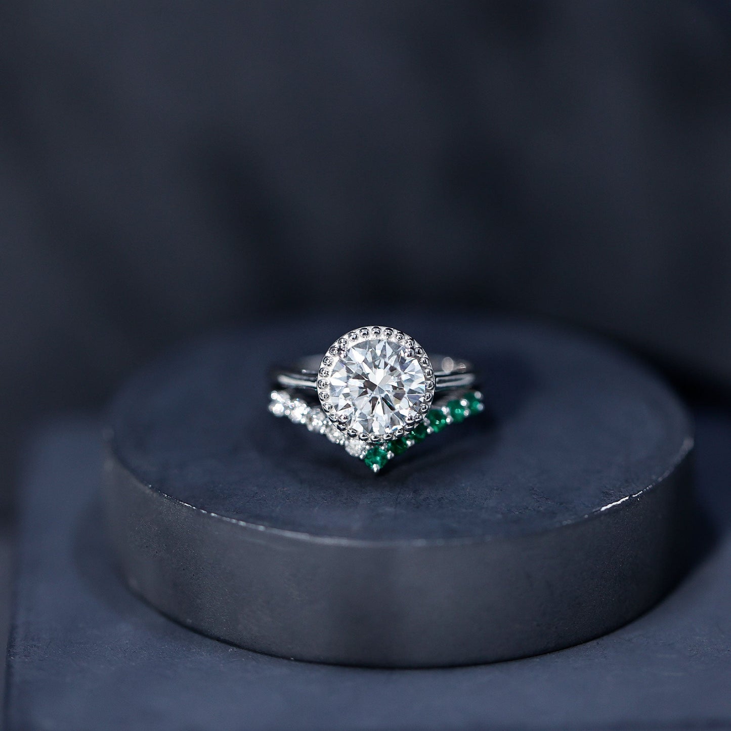 Certified Lab Grown Diamond 2 Carat Engagement Ring With Emerald Enhancer