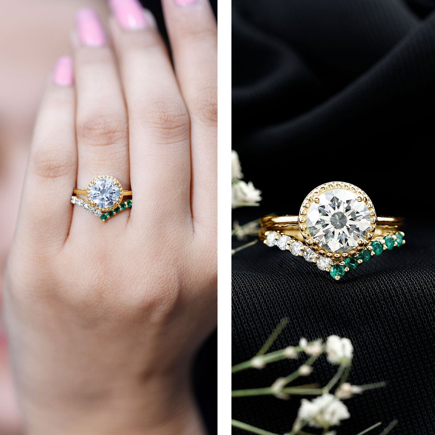 Certified Lab Grown Diamond 2 Carat Engagement Ring With Emerald Enhancer