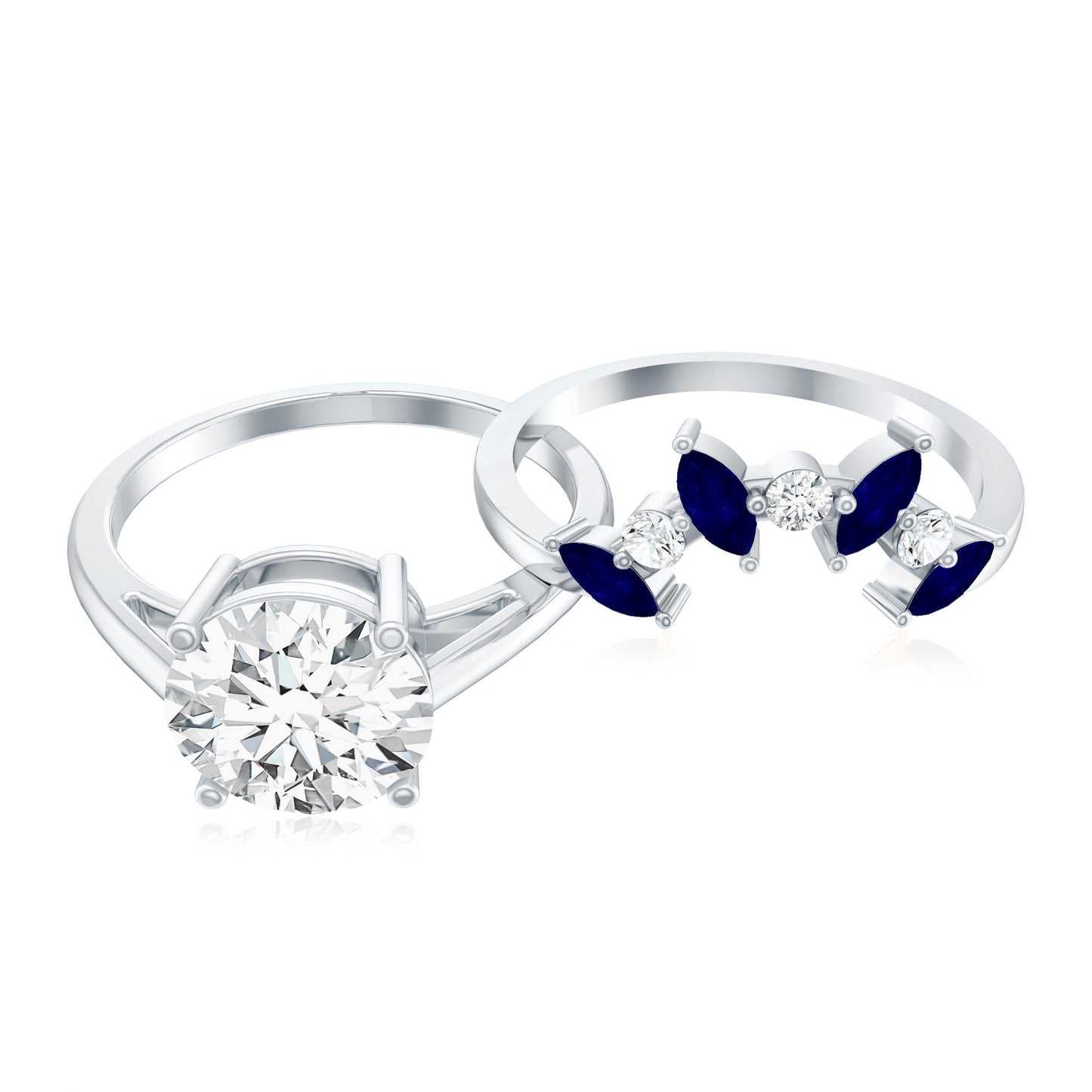 Certified Lab Grown Diamond Designer Engagement Ring Set With Sapphire