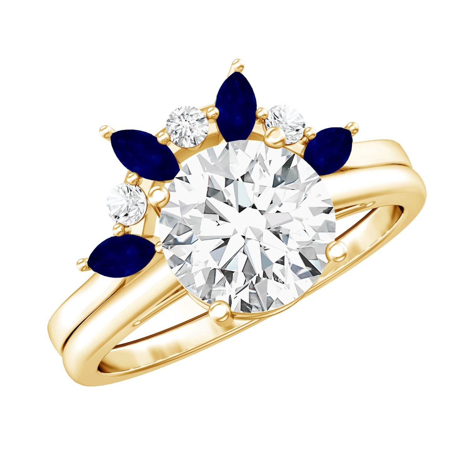 Certified Lab Grown Diamond Designer Engagement Ring Set With Sapphire