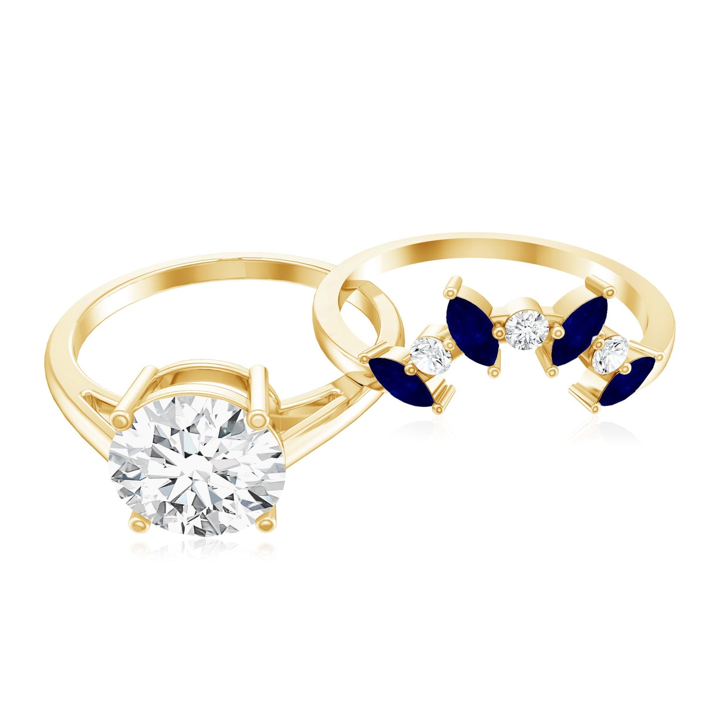 Certified Lab Grown Diamond Designer Engagement Ring Set With Sapphire