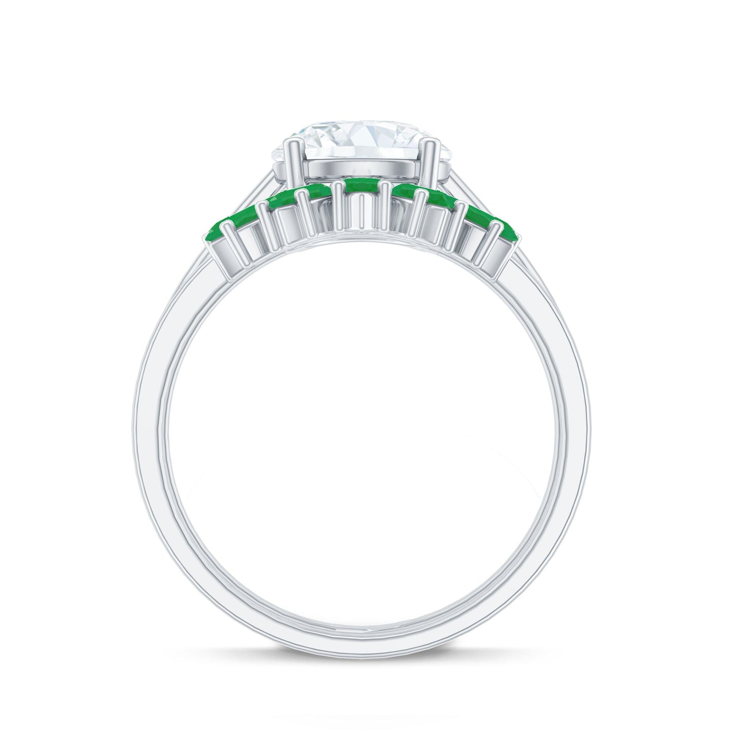 Certified 2 Carat Lab Grown Diamond Engagement Ring With Emerald Wedding Band