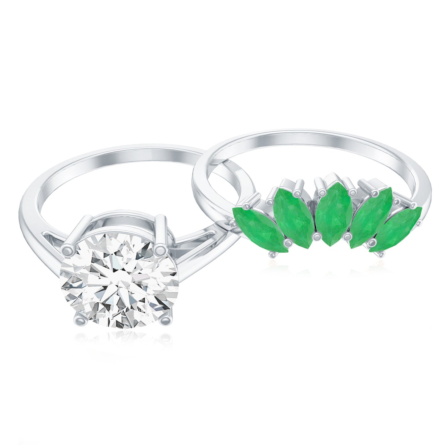 Certified 2 Carat Lab Grown Diamond Engagement Ring With Emerald Wedding Band