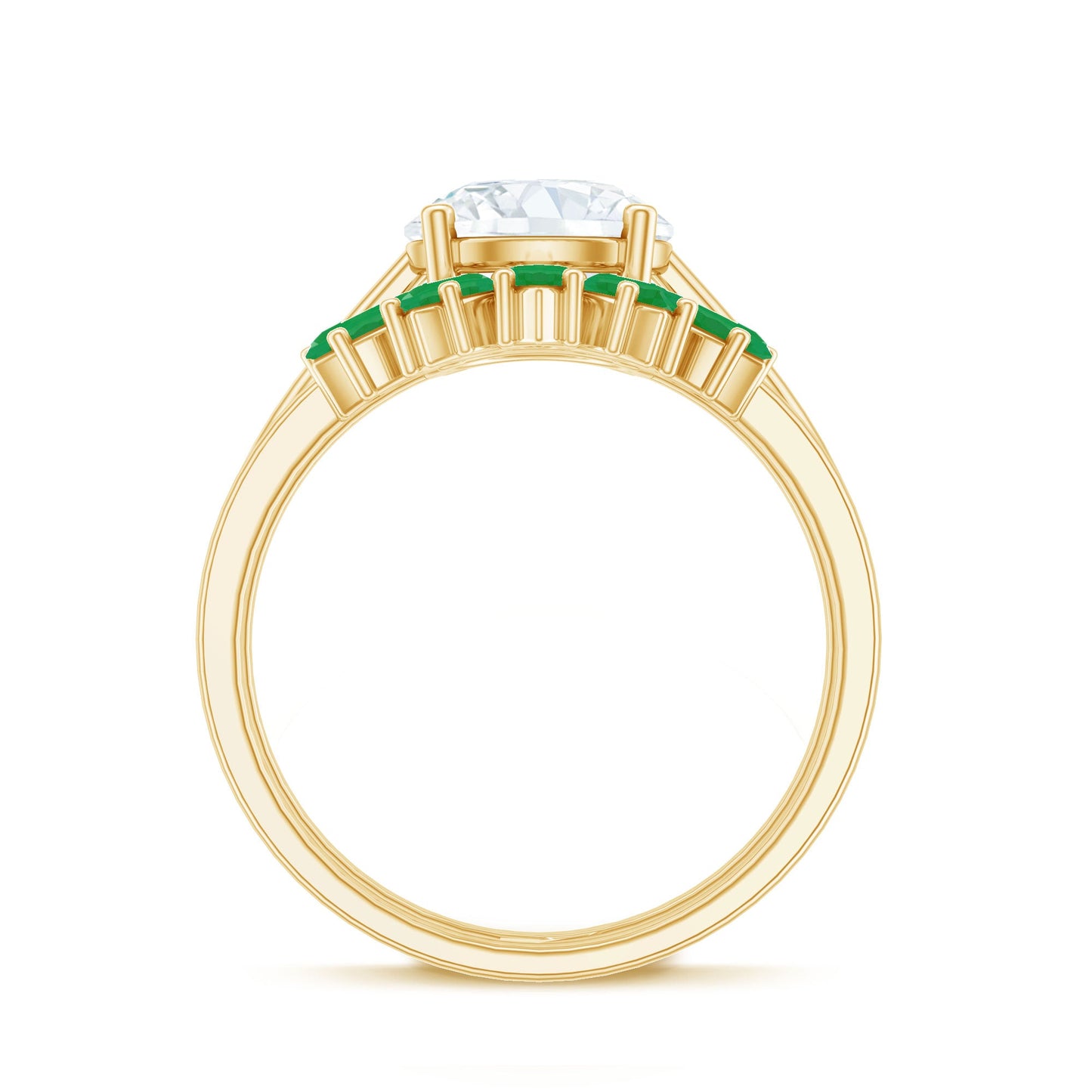 Certified 2 Carat Lab Grown Diamond Engagement Ring With Emerald Wedding Band