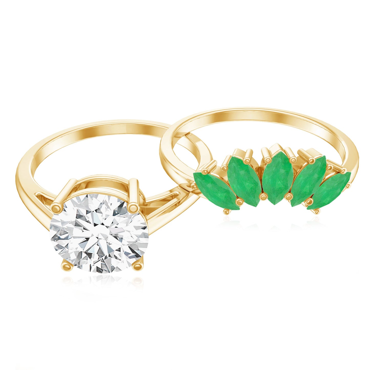 Certified 2 Carat Lab Grown Diamond Engagement Ring With Emerald Wedding Band