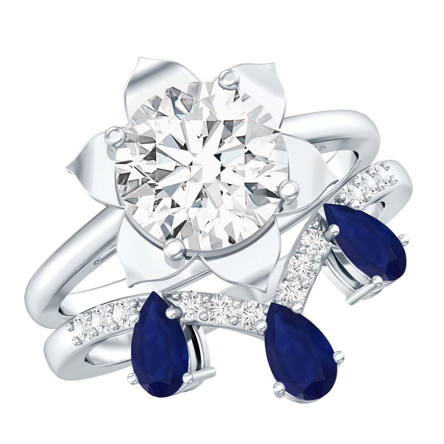 Certified Lab 2 Carat Diamond Engagement Ring With Blue Sapphire Enhancer