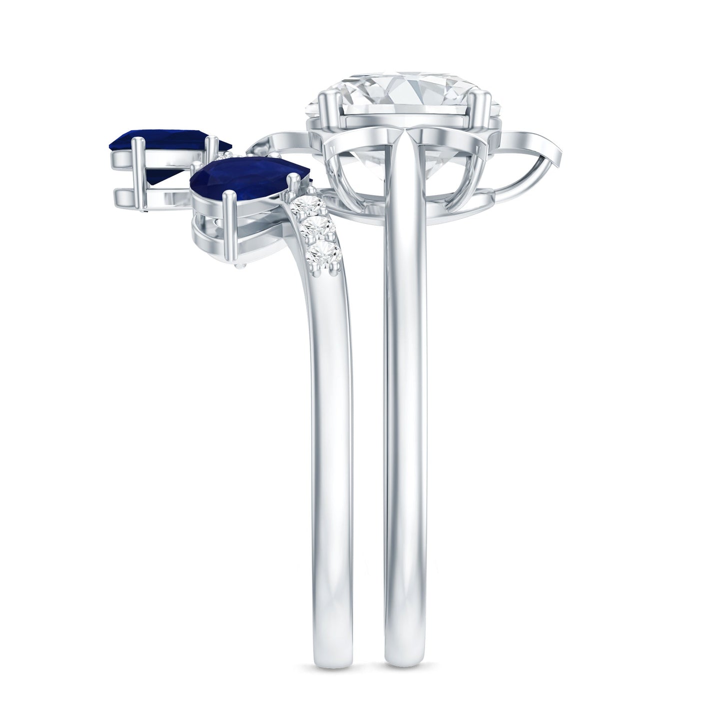 Certified Lab 2 Carat Diamond Engagement Ring With Blue Sapphire Enhancer