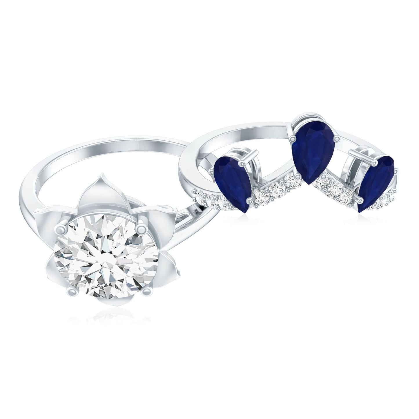 Certified Lab 2 Carat Diamond Engagement Ring With Blue Sapphire Enhancer