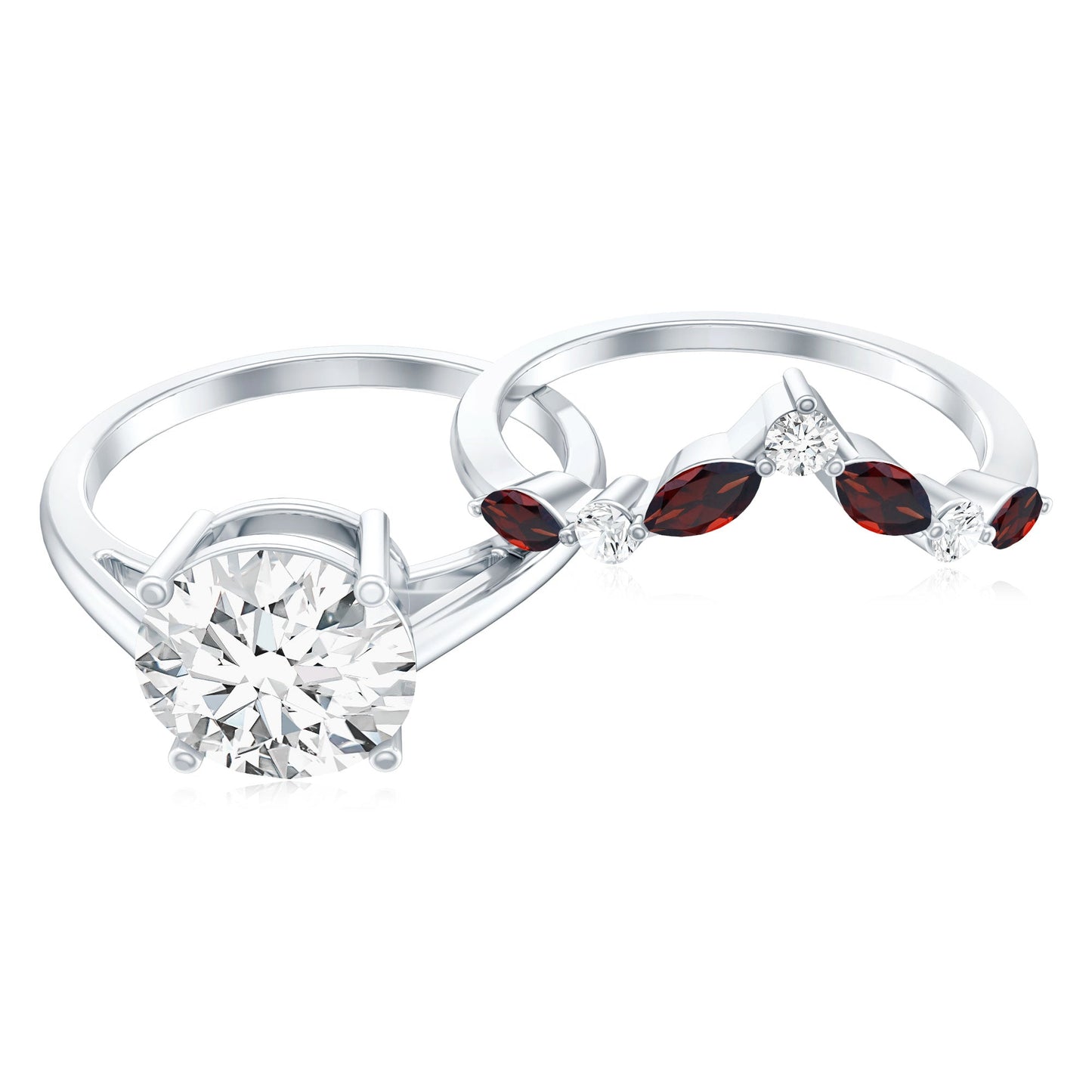 Certified 2 Carat Lab Grown Diamond Bridal Ring Set With Garnet Enhancer