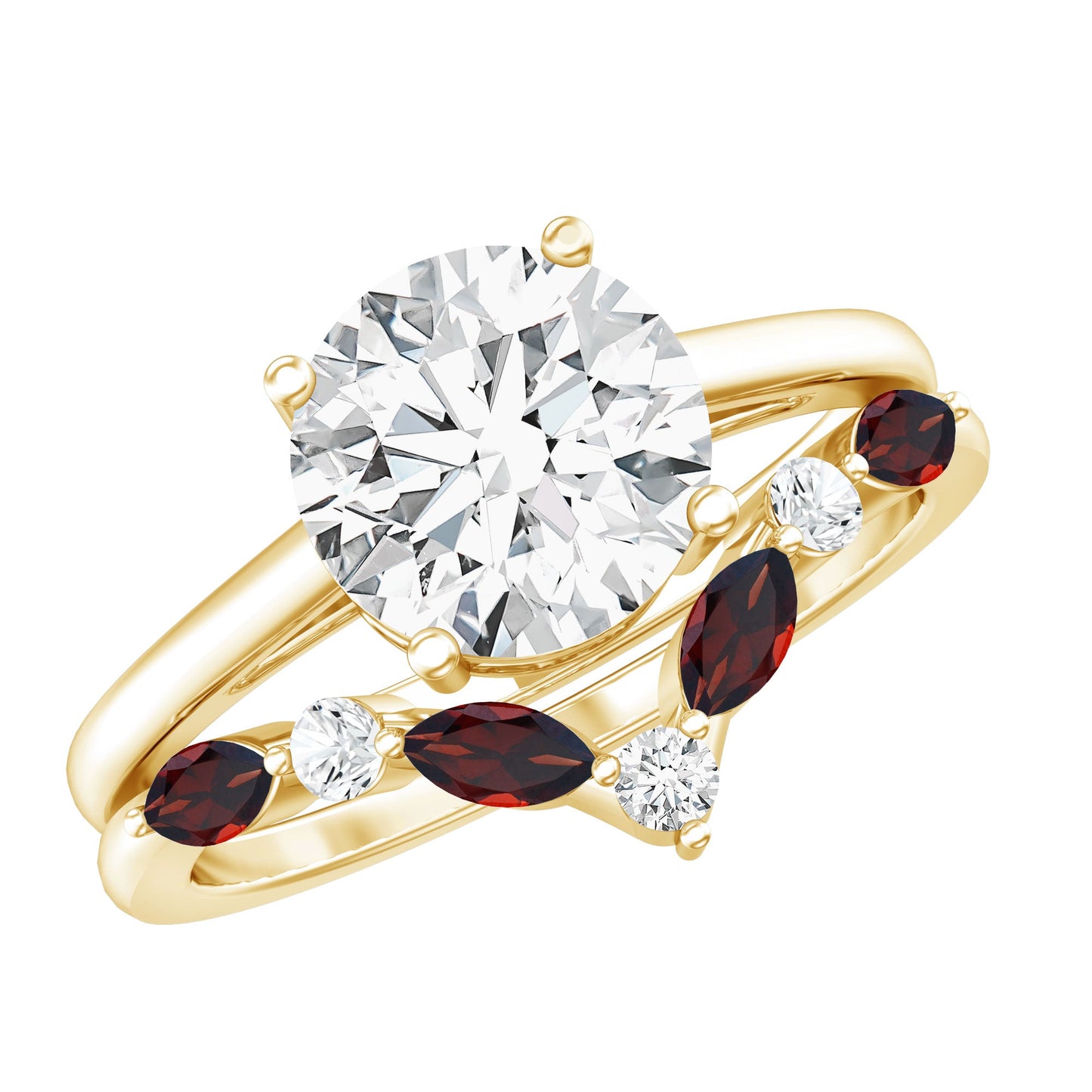 Certified 2 Carat Lab Grown Diamond Bridal Ring Set With Garnet Enhancer