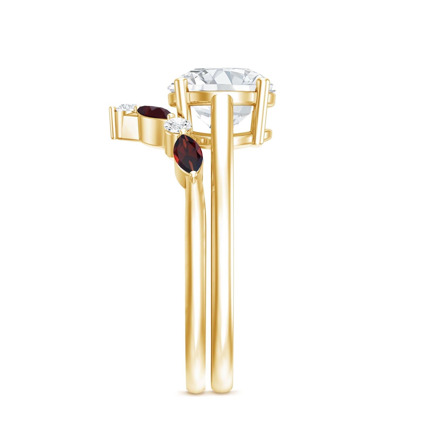 Certified 2 Carat Lab Grown Diamond Bridal Ring Set With Garnet Enhancer