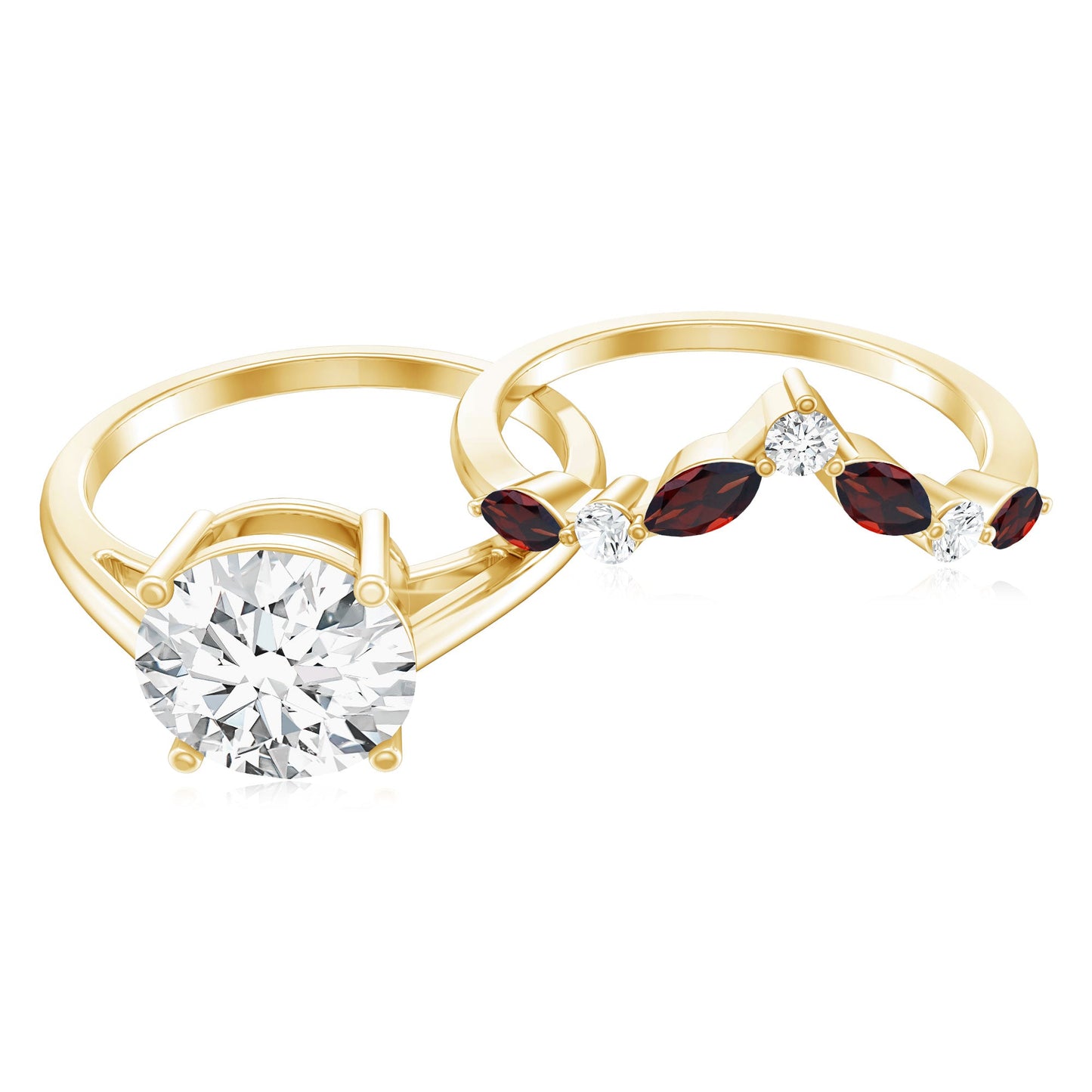 Certified 2 Carat Lab Grown Diamond Bridal Ring Set With Garnet Enhancer