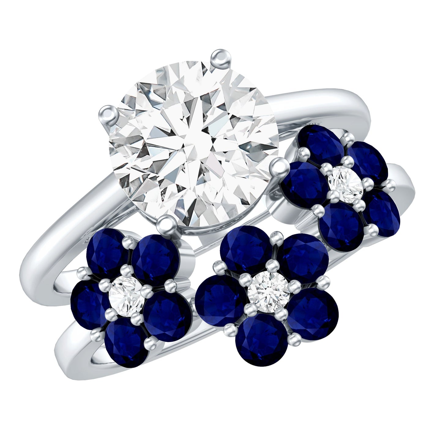 Certified Lab 2 Carat Diamond Engagement Ring With Sapphire Wedding Band