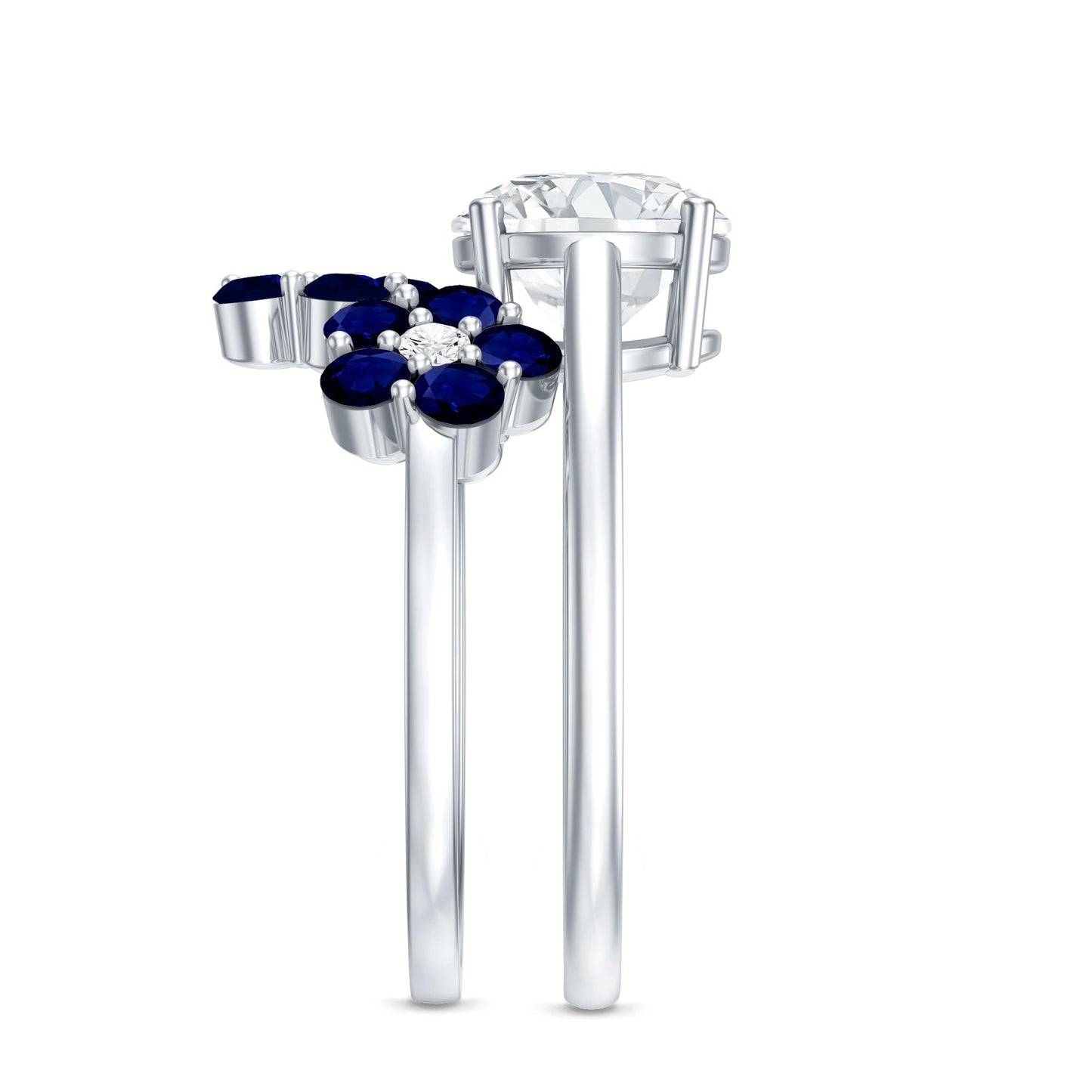 Certified Lab 2 Carat Diamond Engagement Ring With Sapphire Wedding Band