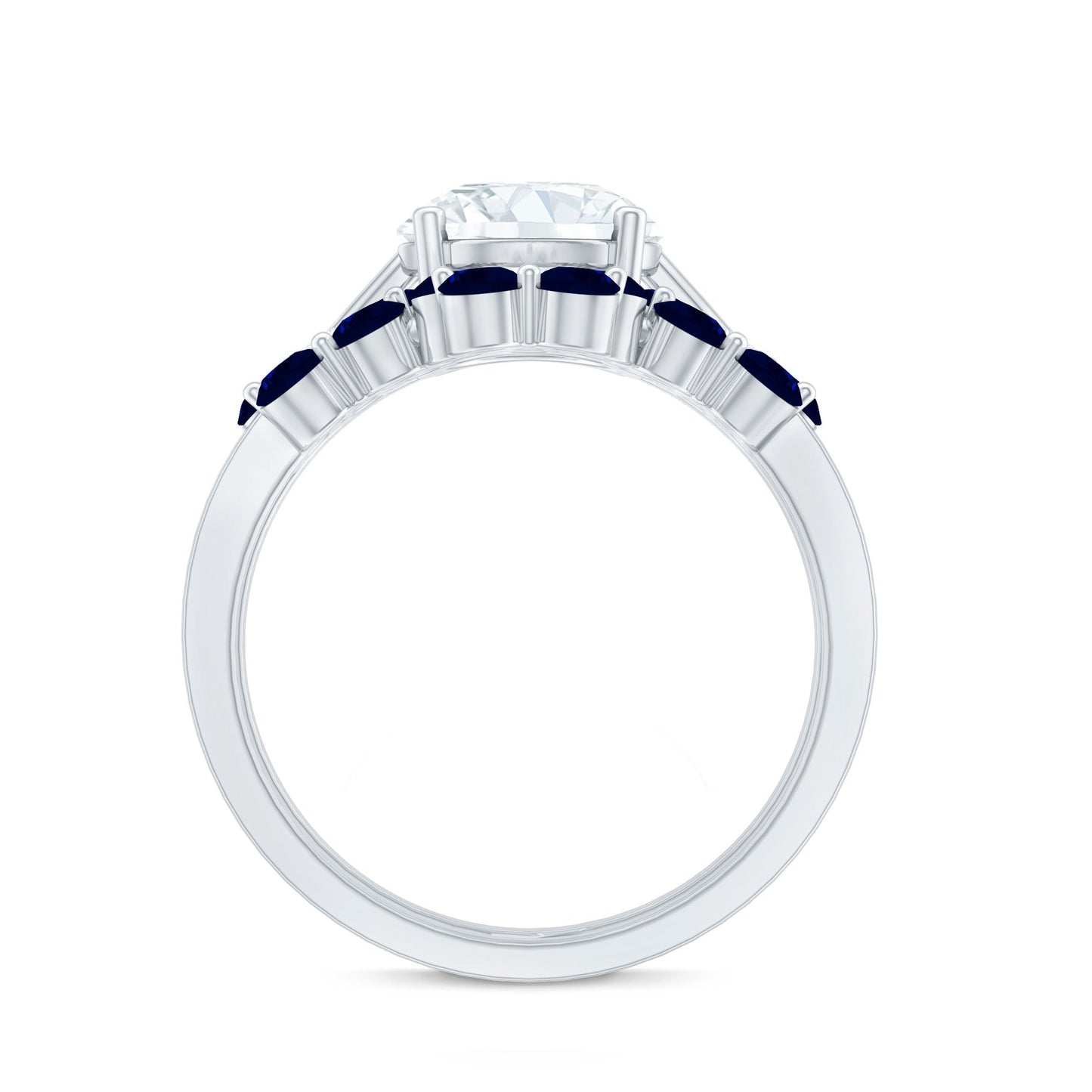 Certified Lab 2 Carat Diamond Engagement Ring With Sapphire Wedding Band